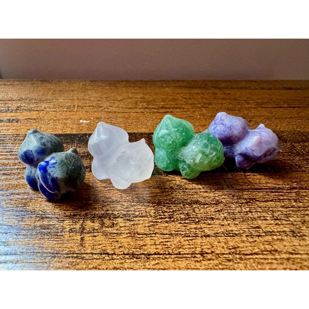 Bulbasaur Pokemon Crystal Carving Set Rose Quartz Sodalite Aventurine Lepidolite